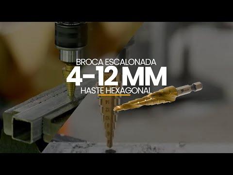 Broca Escalonada de 4 A 12 Mm Em Aço Rápido Revestida de Titânio Com Haste Hexagonal Para Chapa de Metal Mtx