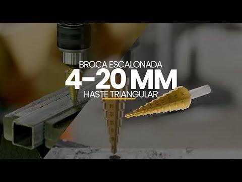 Broca Escalonada de 4 A 20 Mm Em Aço Rápido Revestida de Titânio Com Haste Triangular Para Chapa de Metal Ctm-50704020 Ctpohr