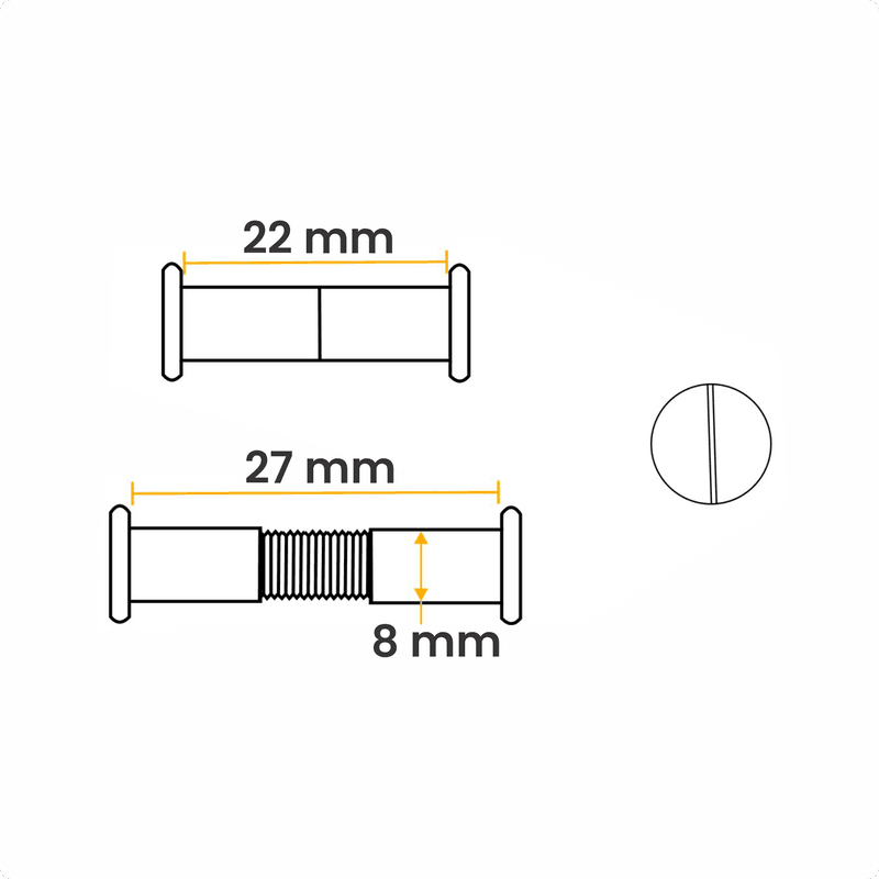 Parafuso União Fenda Ø 8 X 22 Mm Fechado E 27 Mm Aberto