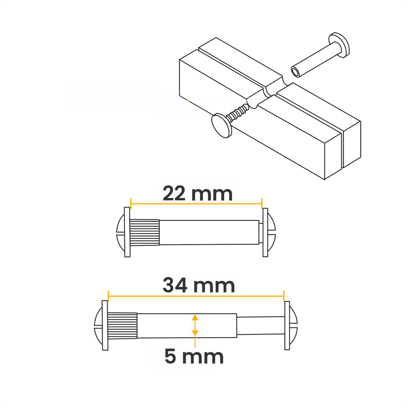 Parafuso União Cabeça Chata Ø 5 X 22 Mm Fechado E 34 Mm Aberto