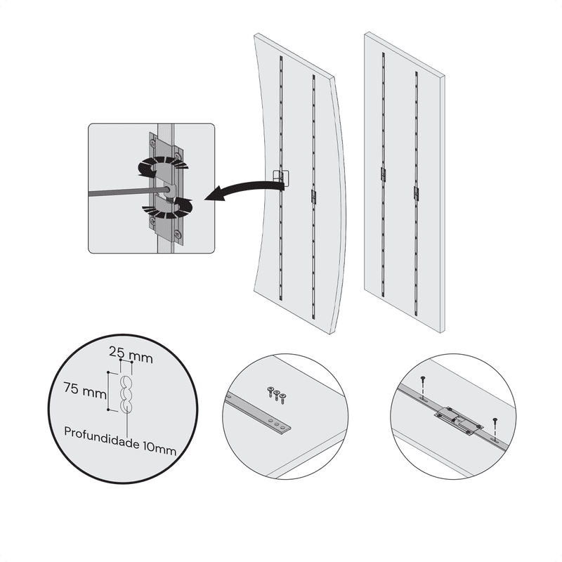 Desempenador Semi Embutido Para 2 Portas Dp 105 Rometal