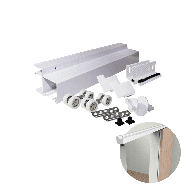 Kit Para Porta de Correr de Sobrepor 35 X 35 Mm Branco 4r Com Trilho de 2 Metros Perfil