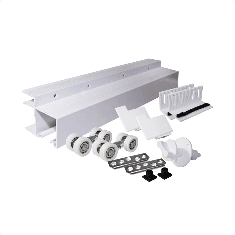 Kit Para Porta de Correr de Sobrepor 35 X 35 Mm Branco 4r Com Trilho de 2 Metros Perfil