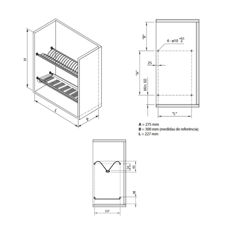 Kit Escorredor de Louças Inox 2 Andares Para Armários 80 Cm Fgv