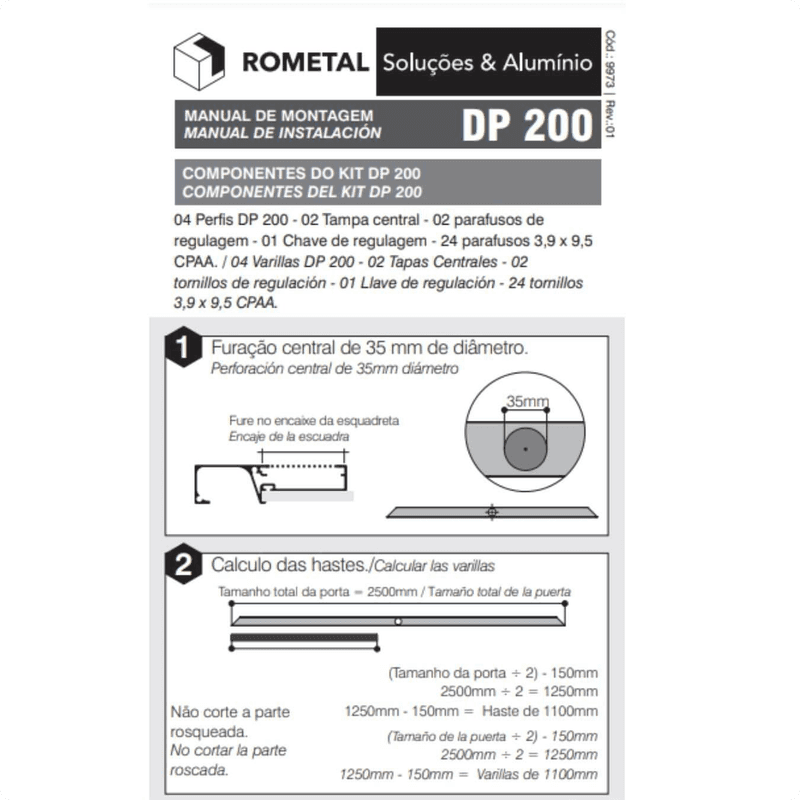 Desempenador Embutido Para 2 Portas de Alumínio Dp 200 Rometal