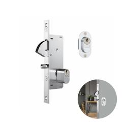 Fechadura Em Inox Com Cilindro Oval E Roseta Oval Para Porta Pivotante de Correr 940 Stam