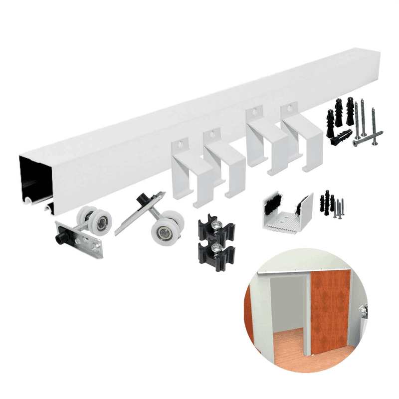 Kit Para Porta de Correr 35 X 35 Mm Branco 2r Com Trilho de 2 Metros Perfil