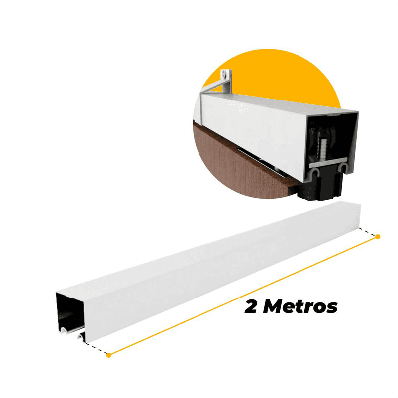 Kit Para Porta de Correr 35 X 35 Mm Branco 2r Com Trilho de 2 Metros Perfil