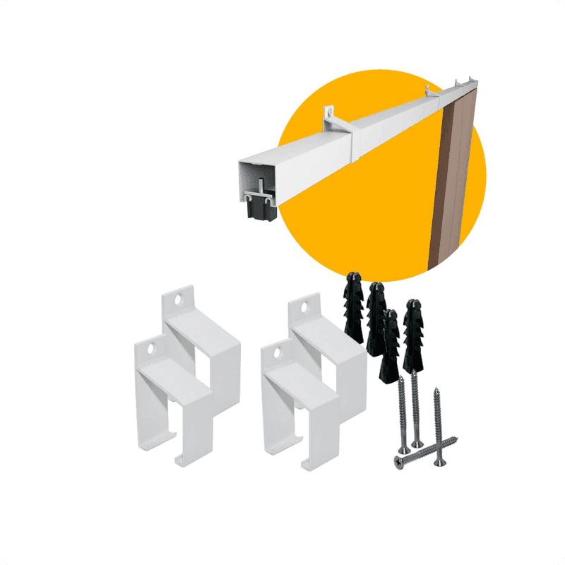 Kit Para Porta de Correr 35 X 35 Mm Branco 2r Com Trilho de 2 Metros Perfil