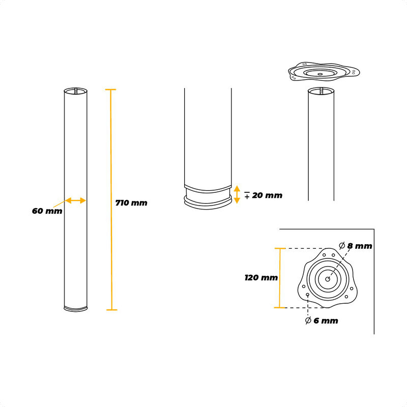 Pé Para Mesa Cilindrico Ø60 X 75 Cm Escovado