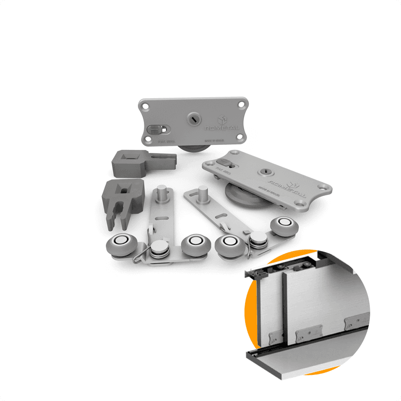 Kit Sistema Para Porta de Correr Ro47 Com Guia Mola 4025 Rometal