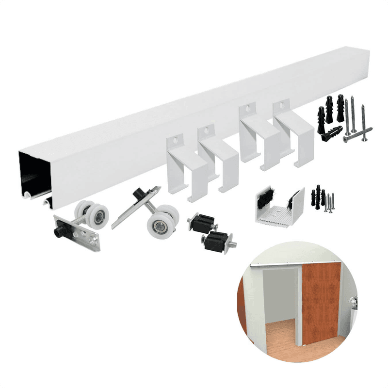 Kit Para Porta de Correr 35 X 35 Mm Branco 2r Com Trilho de 160 Cm Perfil