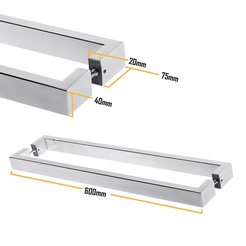 Puxador Prs Duplo Cromado 60 Cm Para Porta Residencial