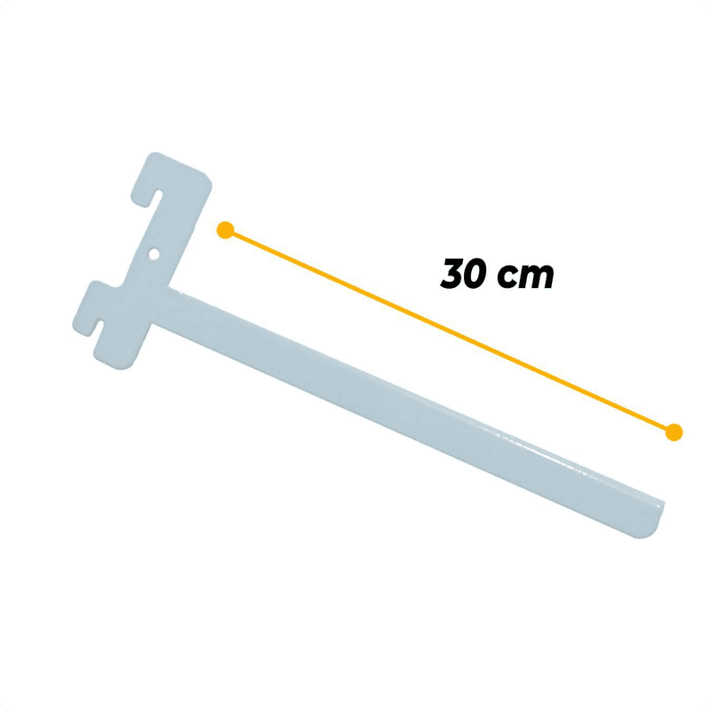 Suporte Branco de 30 Cm Com Aba Esquerdo Inverso Para Trilho Cremalheira