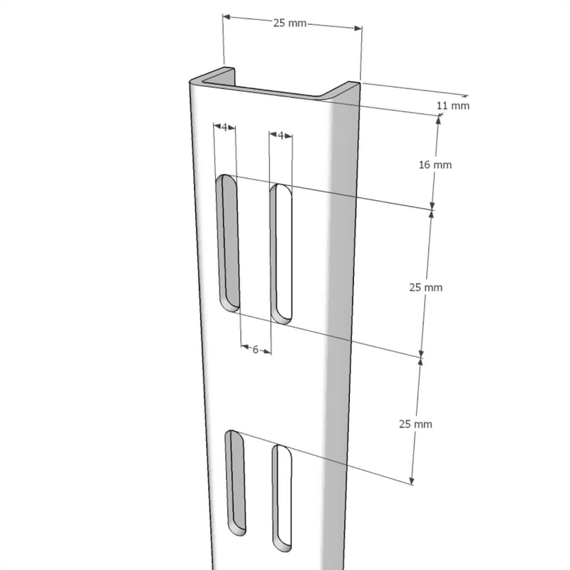 Trilho Cremalheira Duplo Branco de 150 Cm Em Aço Para Prateleiras