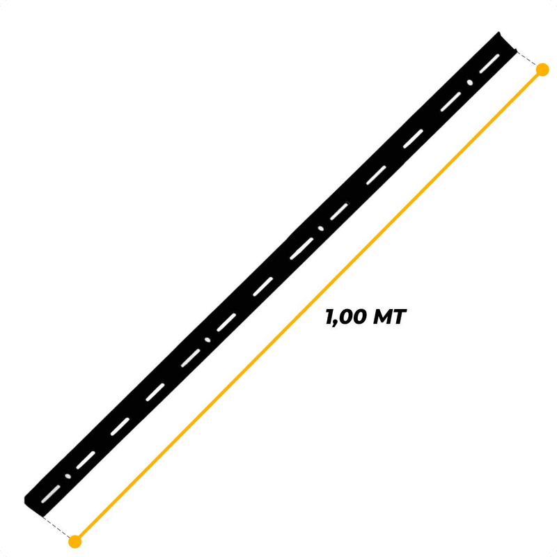 Trilho Cremalheira Simples Preto de 100 Cm Em Aço Para Prateleiras