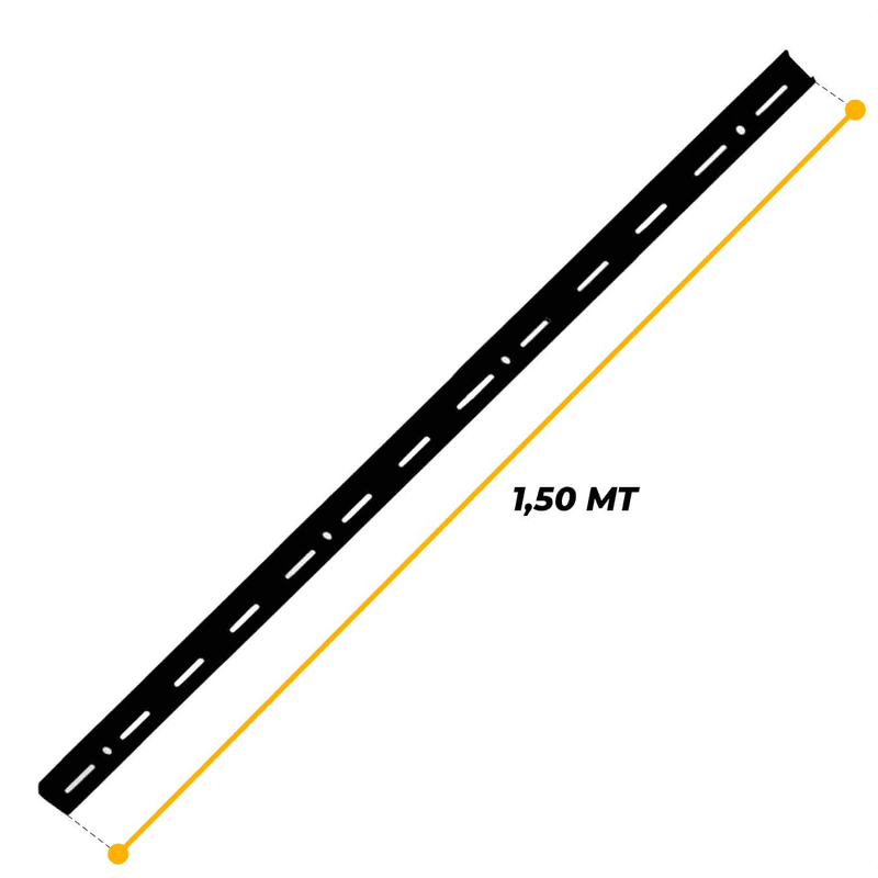 Trilho Cremalheira Simples Preto de 150 Cm Em Aço Para Prateleiras