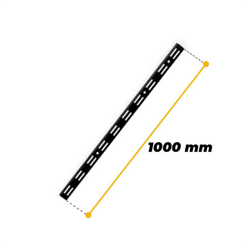 Trilho Cremalheira Duplo Preto de 100 Cm Em Aço Para Prateleiras