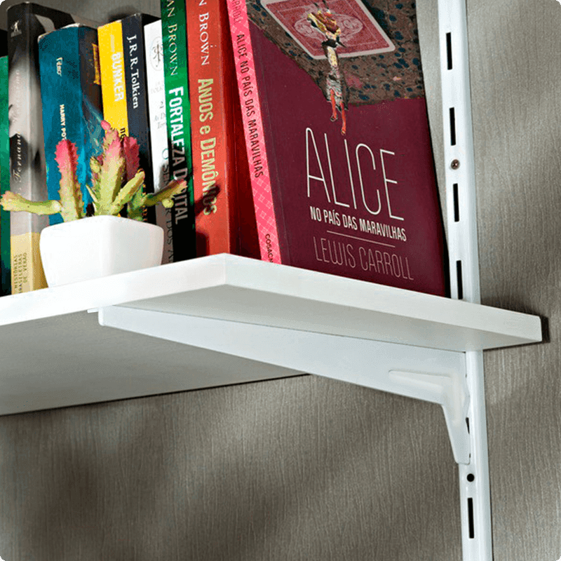 Suporte Branco de 40 Cm Com Aba Para Trilho Cremalheira