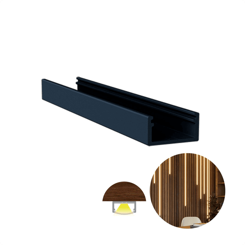 Perfil de Sobrepor Em Preto Fosco Para Led Rm329 Rometal