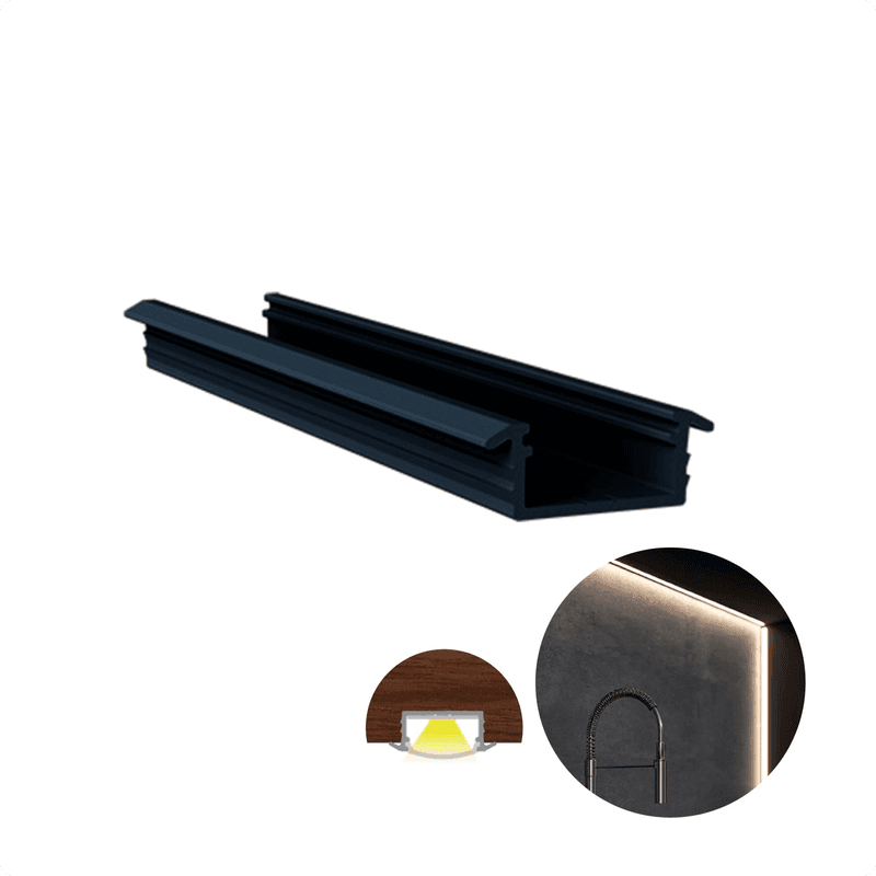 Perfil de Embutir Em Preto Fosco Para Led Rm331 Rometal