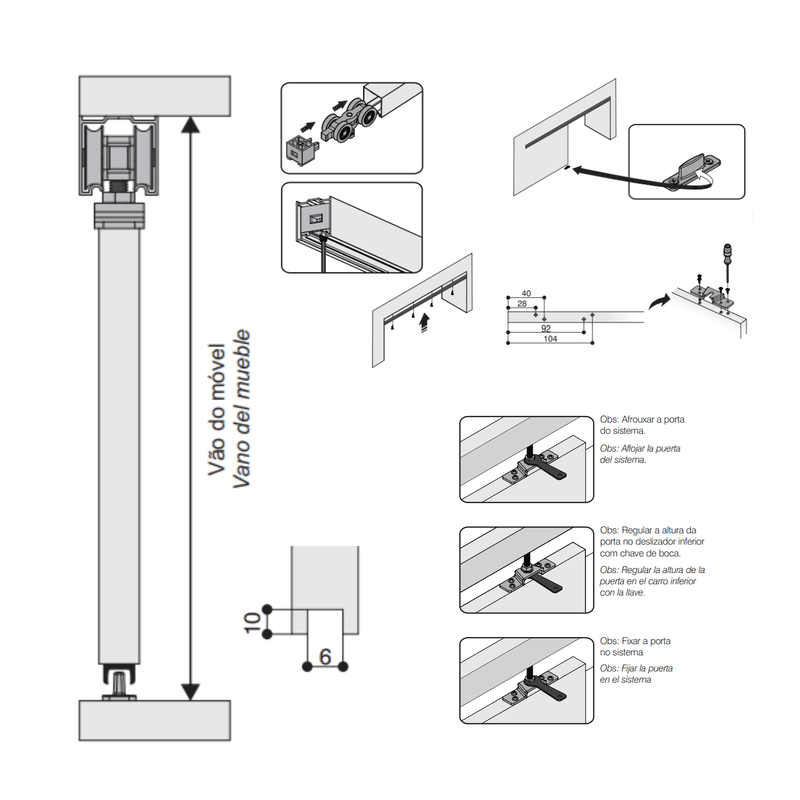 Kit Sistema Para Porta de Correr Com Chapa Lateral Ro75 03u Rometal