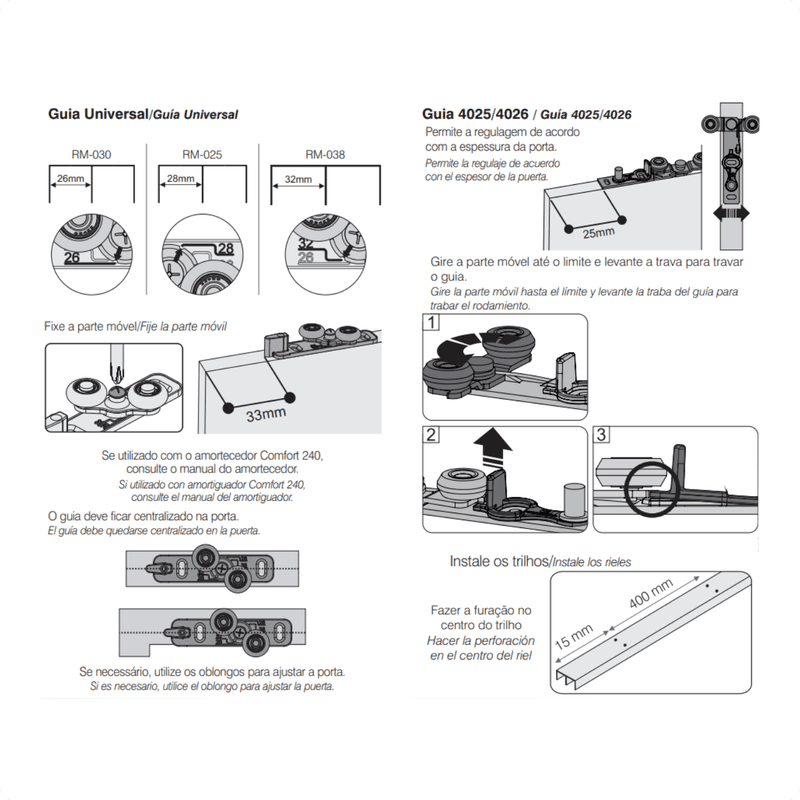 Kit Sistema Para Porta de Correr Ro44 L Com Guia 4032 Flex Rometal