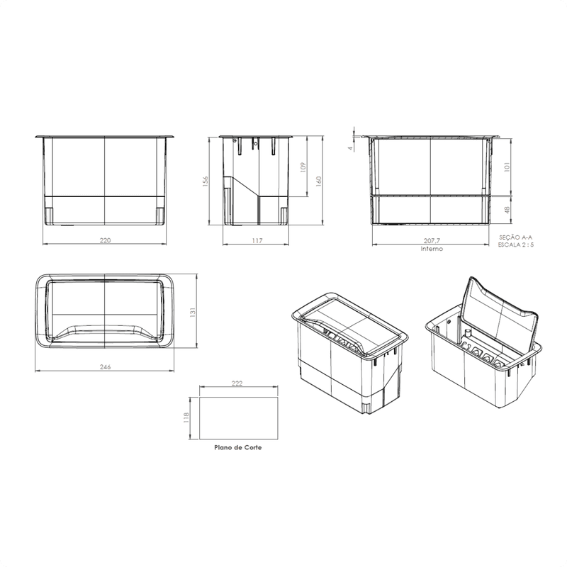 Tomada Para Mesa E Painel 6 Modulo 20a E 4 Conector Cat5e Branco