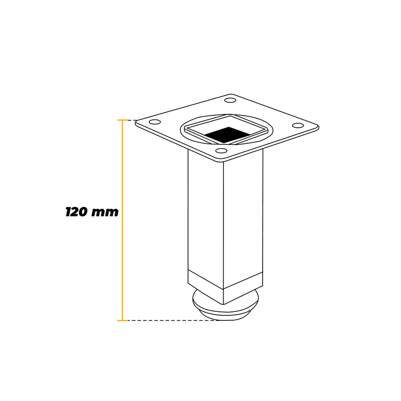 Pé Quadrado Cromado Para Armário 12 Cm Com Regulagem Hd