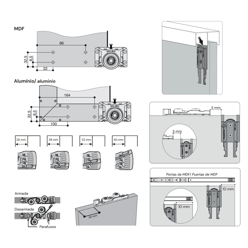 Kit Sistema Para Porta de Correr Ro50 Com Guia Flex 4032 Rometal