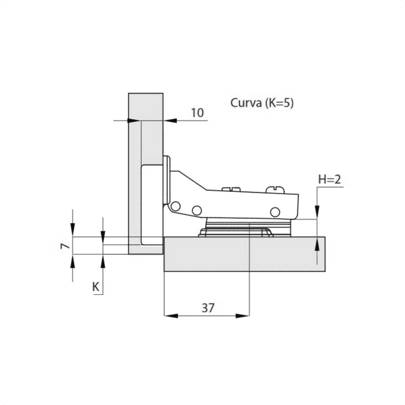 Dobradiça Curva de 35 Mm Com Amortecedor Calço Fixo Mk