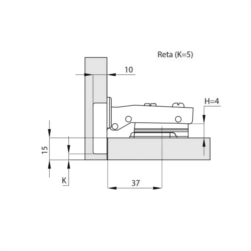 Dobradiça Reta de 35 Mm Com Amortecedor Calço Fixo Mk