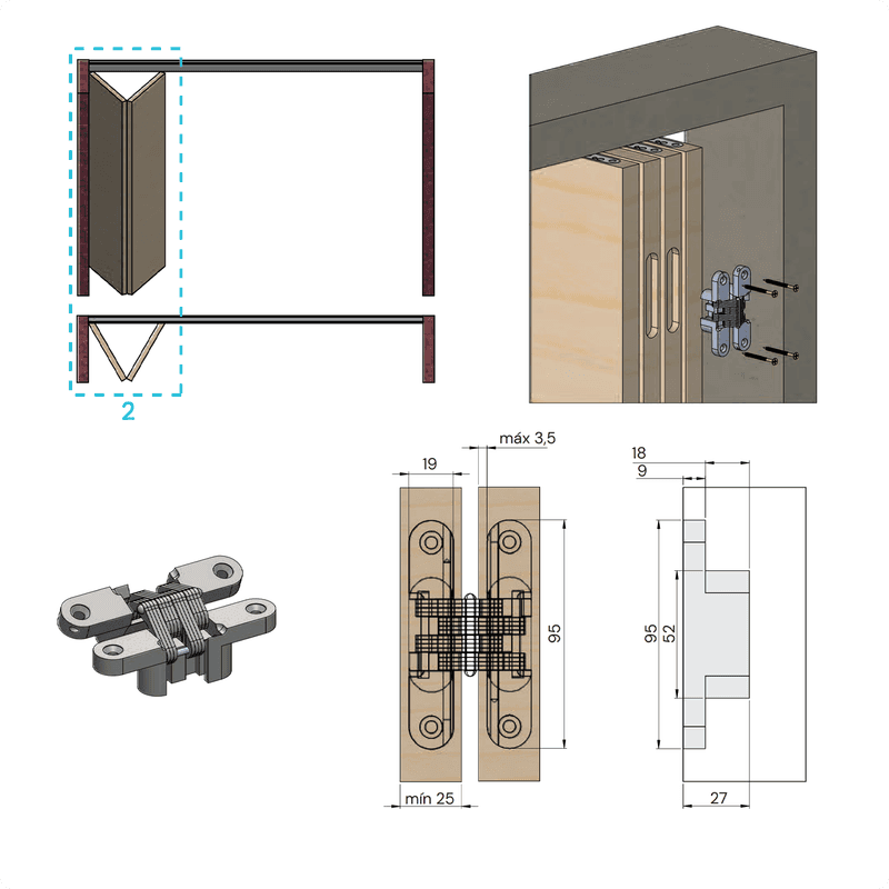 Kit Sistema Articolato Sanfonado Pivô 2 Folhas Com Dobradiça Invisível Rometal