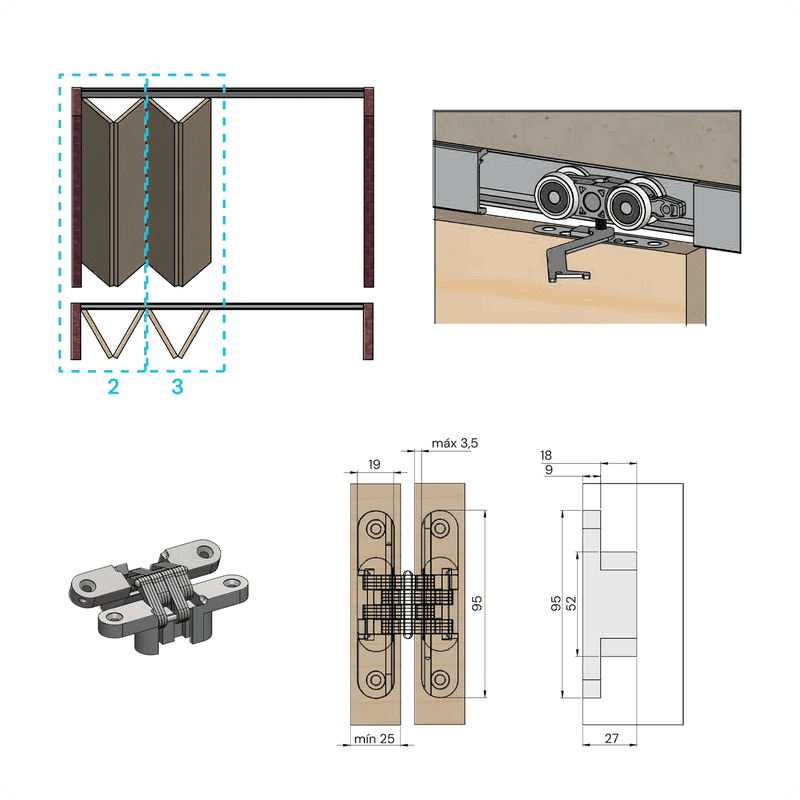 Kit Sistema Articolato Sanfonado Mais 2 Folhas Com Dobradiça Invisível Rometal