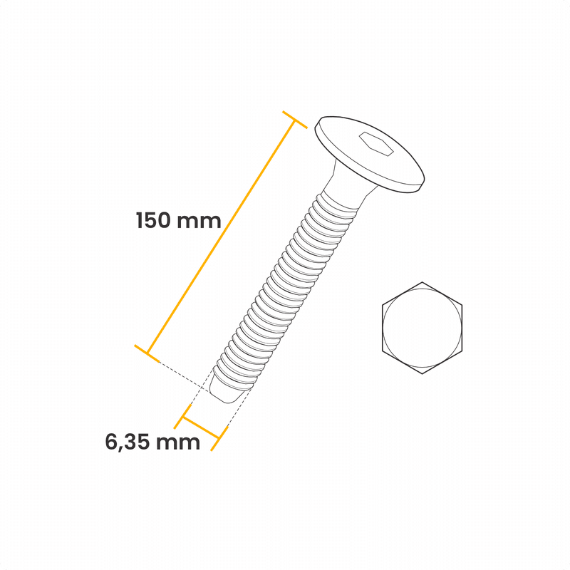 Parafuso 1/4 X 150 Mm Estrutural Cabeça Tampinha Sextavado Jomarca