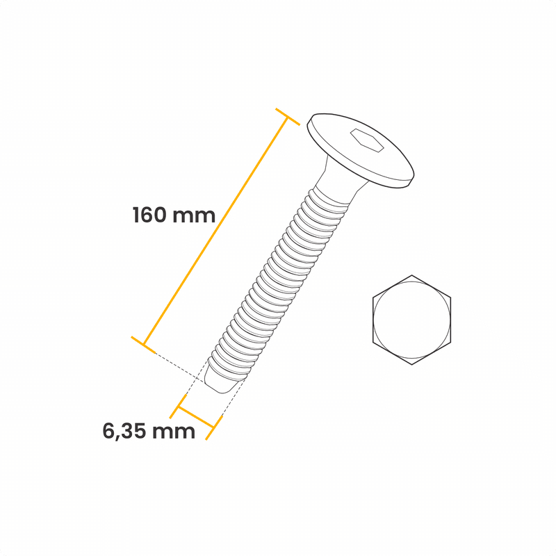 Parafuso 1/4 X 160 Mm Estrutural Cabeça Tampinha Sextavado Jomarca