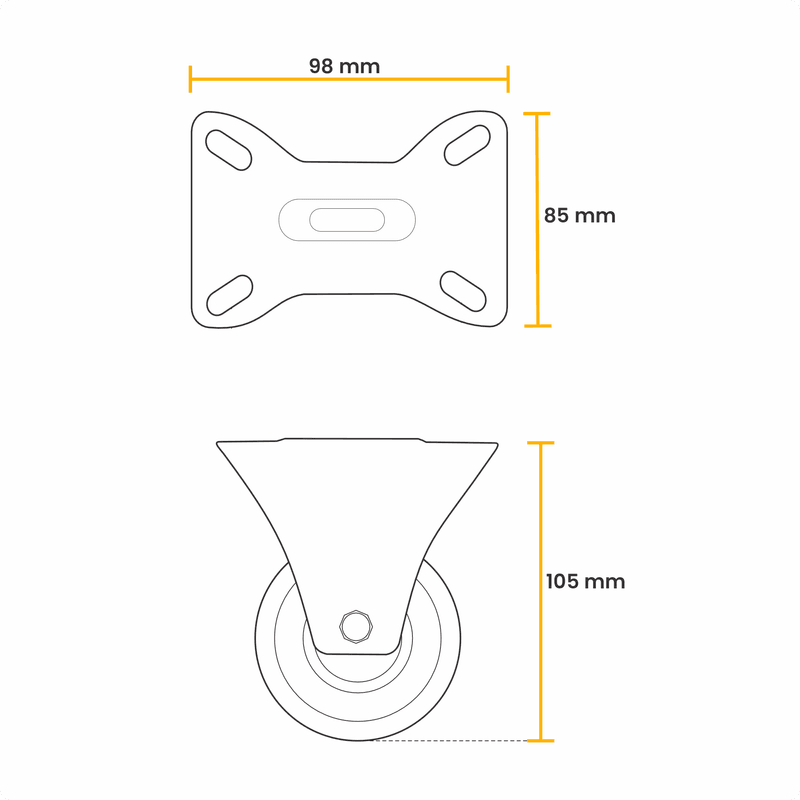 Rodízio Roda Fixo Laranja 312 Pu de 3" Pol Até 250 Kg Sem Freio Ajax