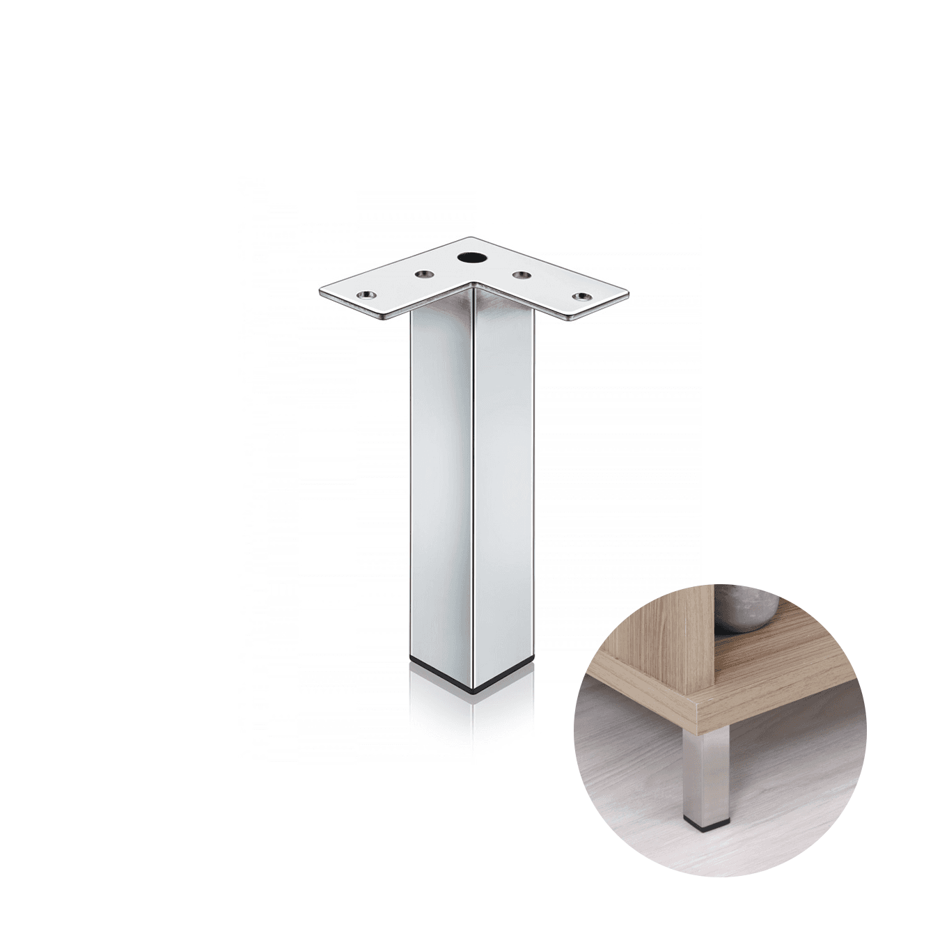 Pé Quadrado Fixo de Aço Cromado Cromado de 10 Cm Para Armário Archi