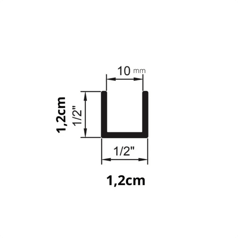 Trilho Canaleta U Natural 1/2" Pol Para Portas de Correr Dmt