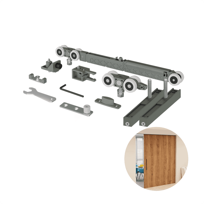 Kit Sistema Ro82 9008 Fe Standard de 80 A 100 Kg Pesado Para Porta Correr Rometal