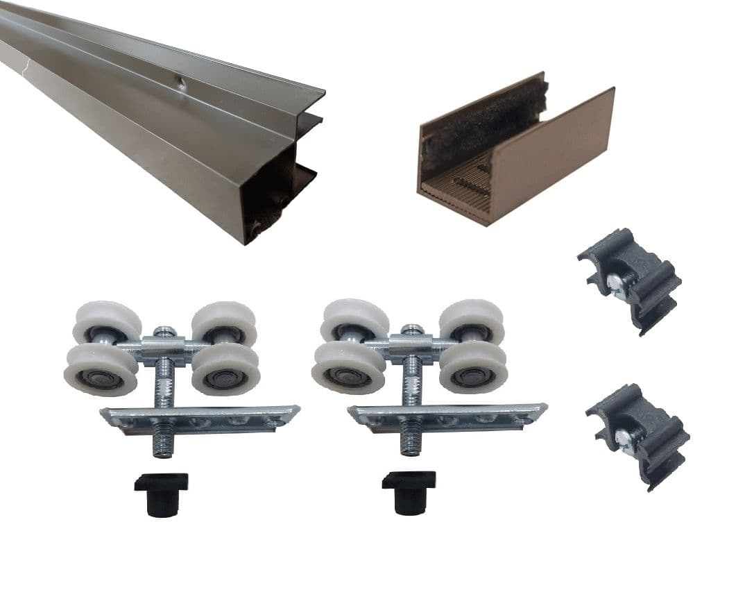 Kit Porta Correr Residencial Trilho Marrom Externo 2mt
