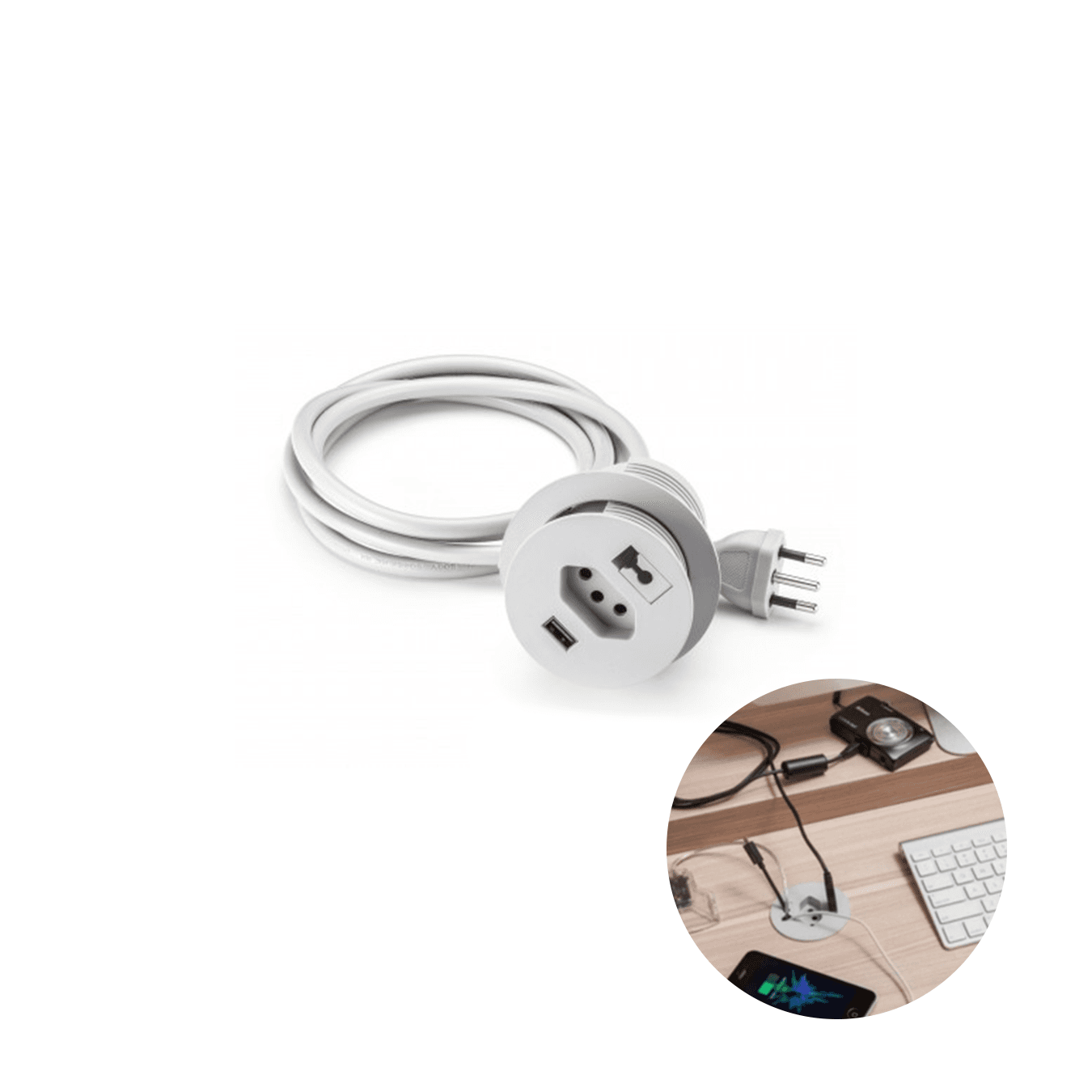 Passa Fio 60 Mm 3 Em 1 Com Tomada E Carregador Usb Turbo