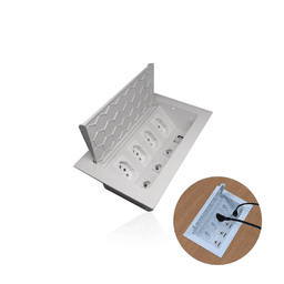 Caixa de Tomada Branca Para Embutir Em Mesa E Painel Com 4 Tomadas E 3 Conectores Cat5e Dutotec