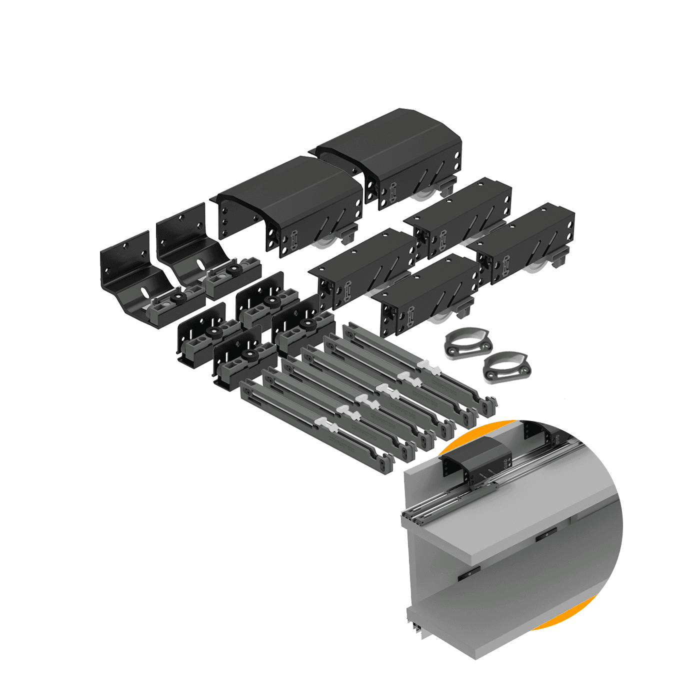 Kit Sistema Para Porta de Correr Dominus Até 20 Kg Para 3 Portas Rometal