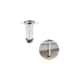 Pé Quadrado de Aço Cromado de 10 Cm Com Regulagem Para Armários Hd