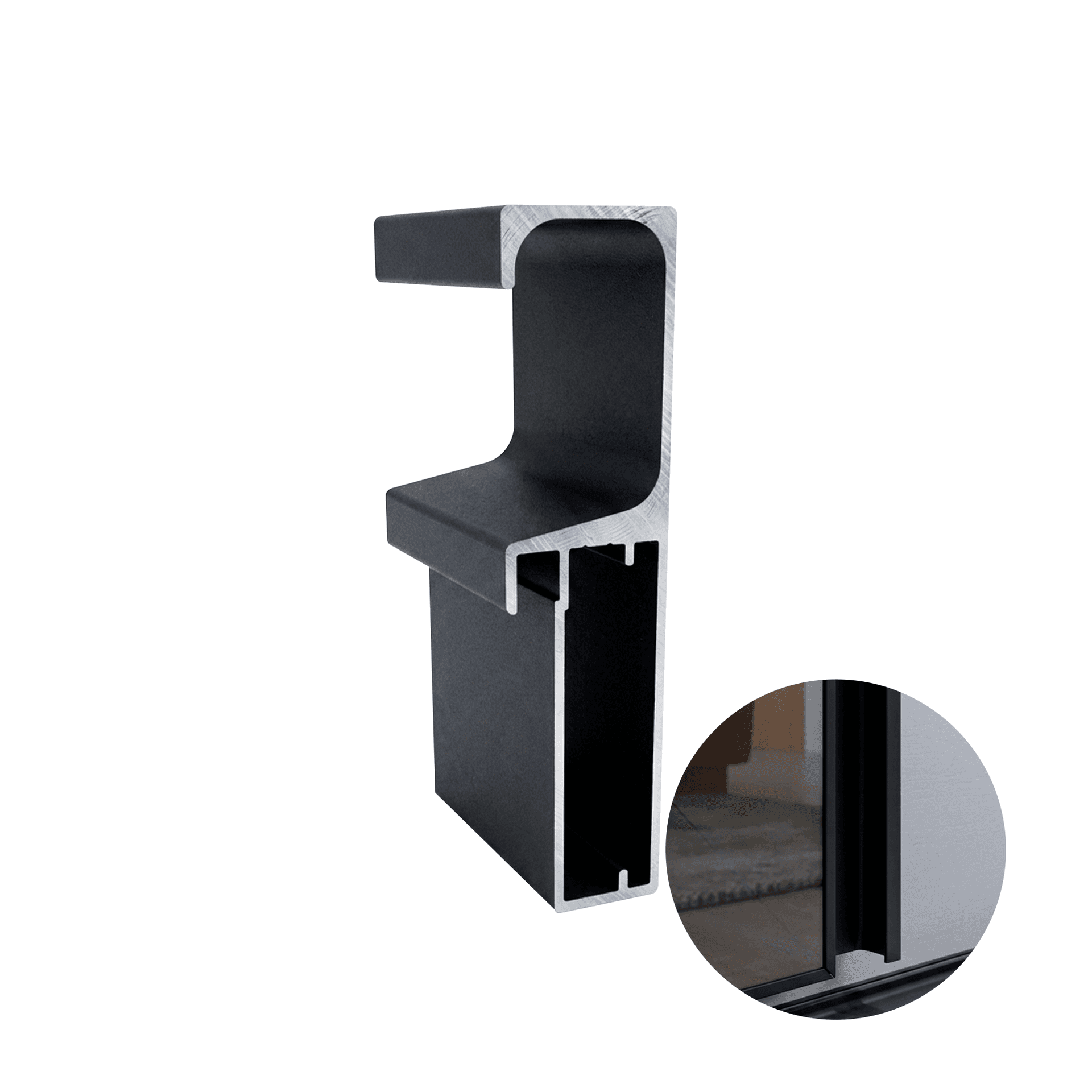 Perfil Puxador Montante Em Preto Fosco Para Vidro Rm057 Rometal