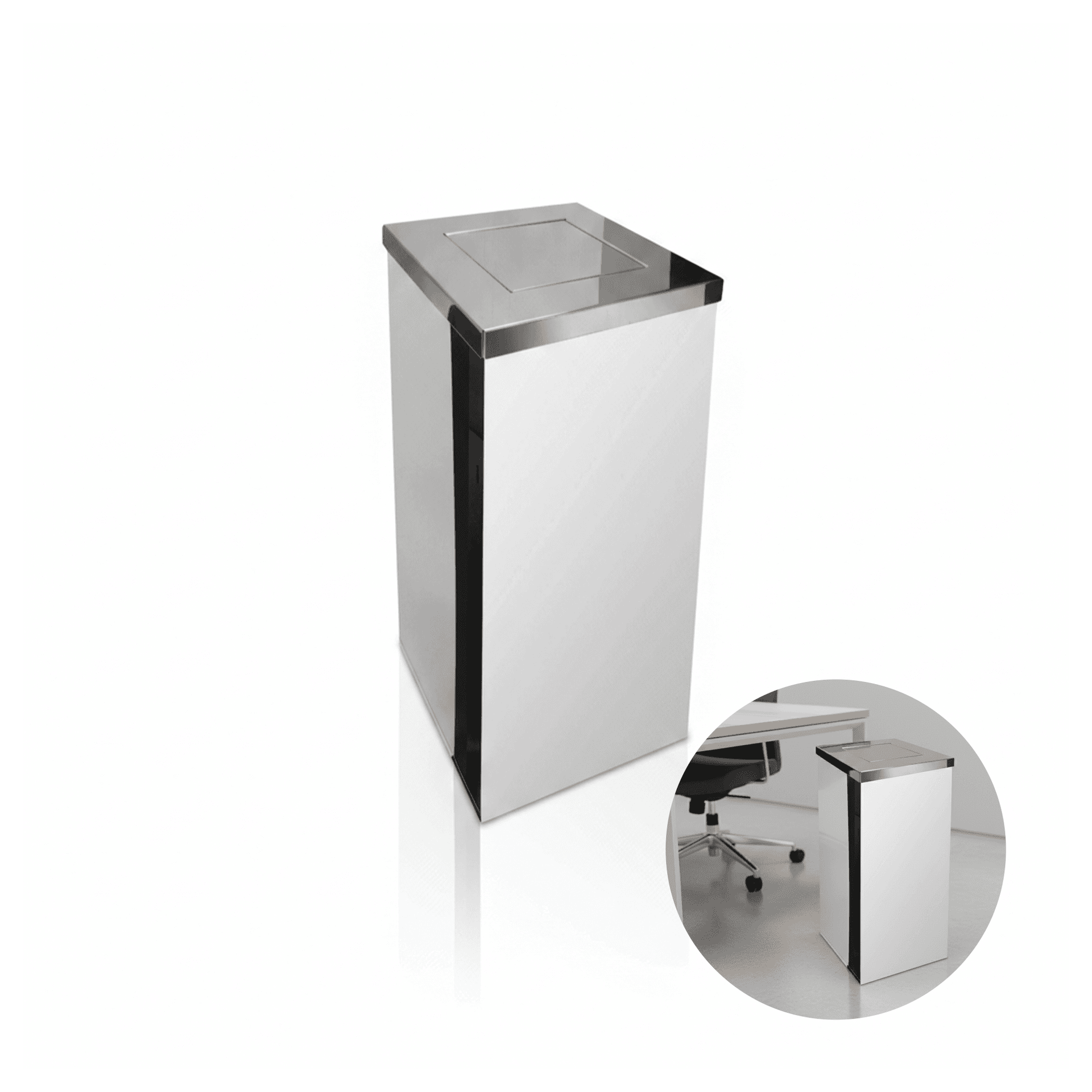 Lixeira 30 Litros Quadrada Aço Inox 25 X 25 X 60 Cm Bascular
