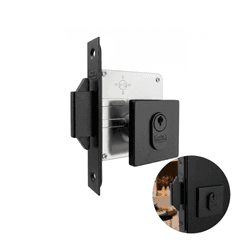 Fechadura Porta de Correr Externa Roseta Quadrada Preto Maquina 45 União Mundial